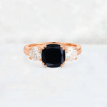 Cushion Black Onyx Round Side Stone Three-Stone Engagement Ring - Additional view