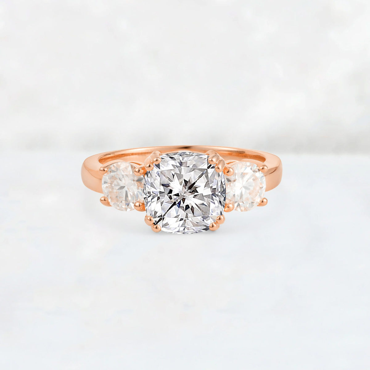 Cushion Lab Diamond Round Side Stone Three-Stone Engagement Ring - Additional view