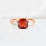 Cushion Garnet Round Side Stone Three-Stone Engagement Ring - Additional view