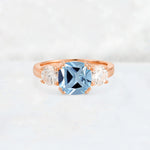 Cushion Aquamarine Round Side Stone Three-Stone Engagement Ring - Additional view