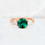 Cushion Emerald Round Side Stone Three-Stone Engagement Ring - Additional view