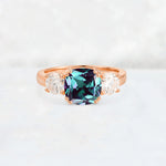 Cushion Alexandrite Round Side Stone Three-Stone Engagement Ring - Additional view