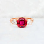 Cushion Ruby Round Side Stone Three-Stone Engagement Ring - Additional view