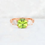 Cushion Peridot Round Side Stone Three-Stone Engagement Ring - Additional view