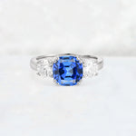 Cushion Sapphire Round Side Stone Three-Stone Engagement Ring - Additional view