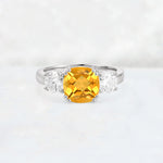 Cushion Citrine Round Side Stone Three-Stone Engagement Ring - Additional view