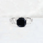 Cushion Black Onyx Round Side Stone Three-Stone Engagement Ring - Additional view
