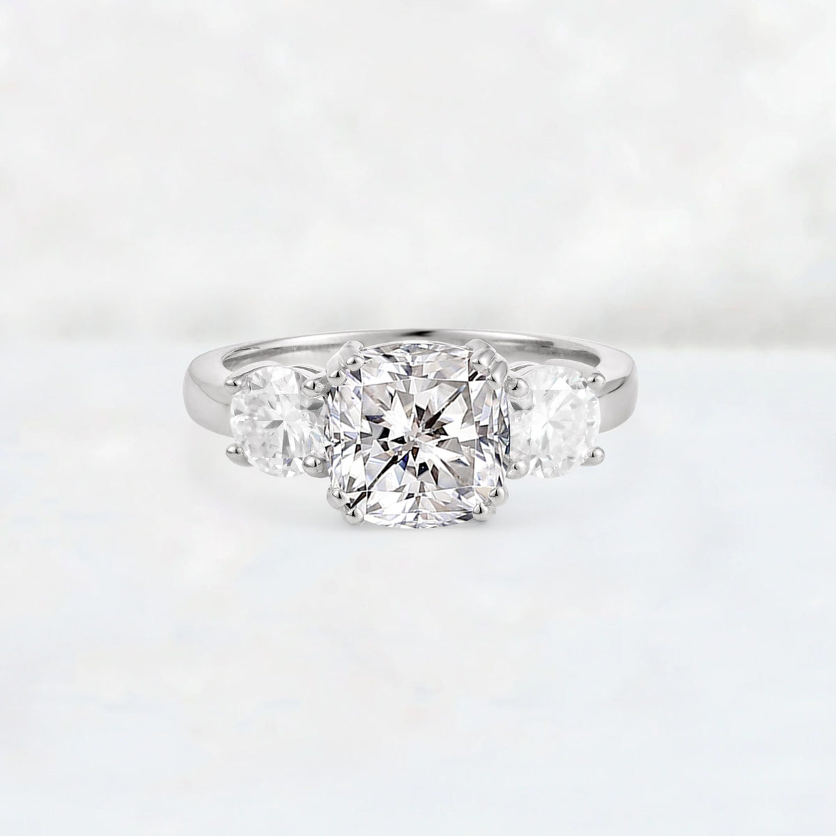 Cushion Lab Diamond Round Side Stone Three-Stone Engagement Ring - Additional view