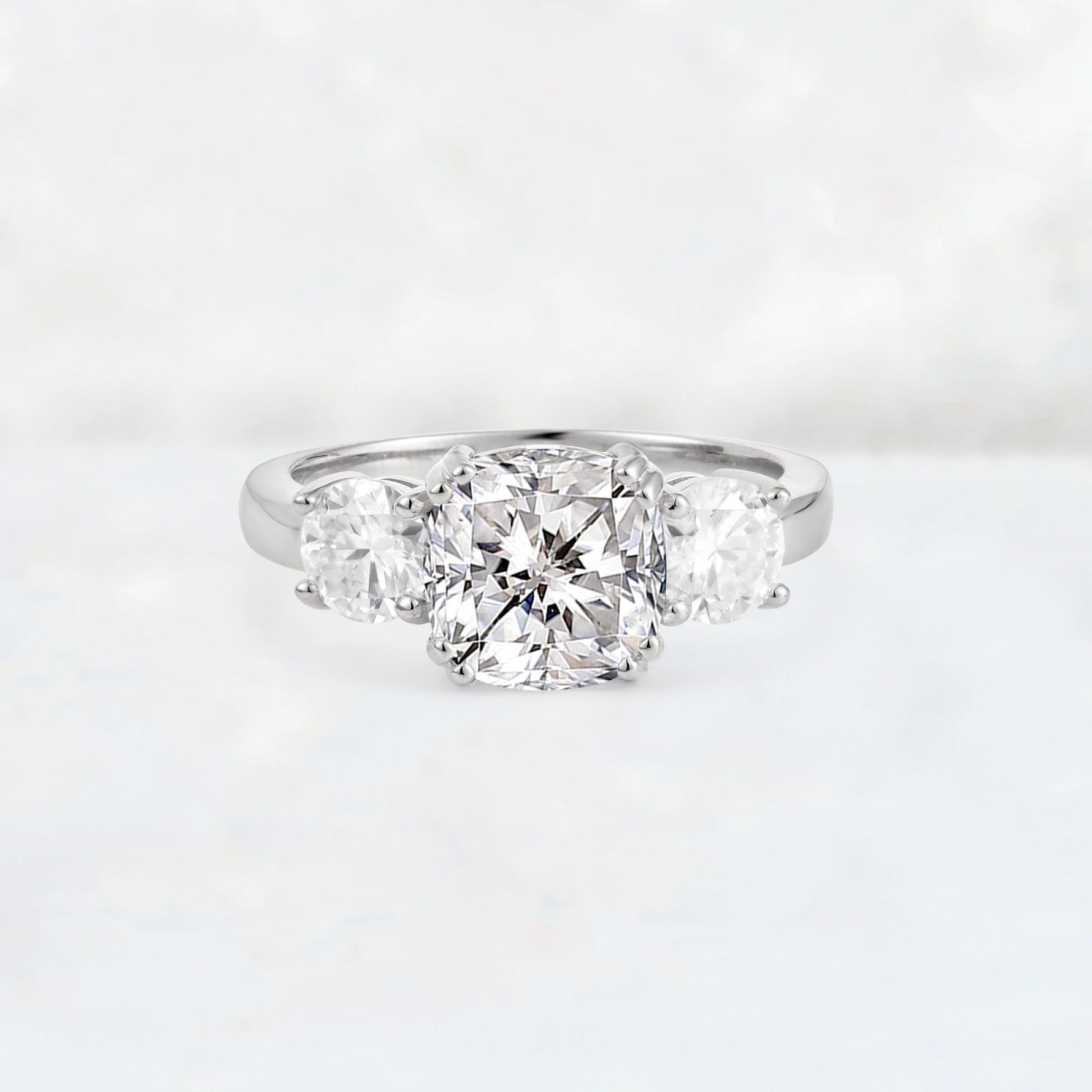 Cushion Lab Diamond Round Side Stone Three-Stone Engagement Ring - Additional view