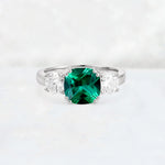 Cushion Emerald Round Side Stone Three-Stone Engagement Ring - Additional view