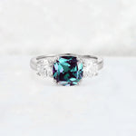 Cushion Alexandrite Round Side Stone Three-Stone Engagement Ring - Additional view
