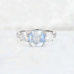Cushion Moonstone Round Side Stone Three-Stone Engagement Ring - Additional view