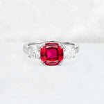 Cushion Ruby Round Side Stone Three-Stone Engagement Ring - Additional view