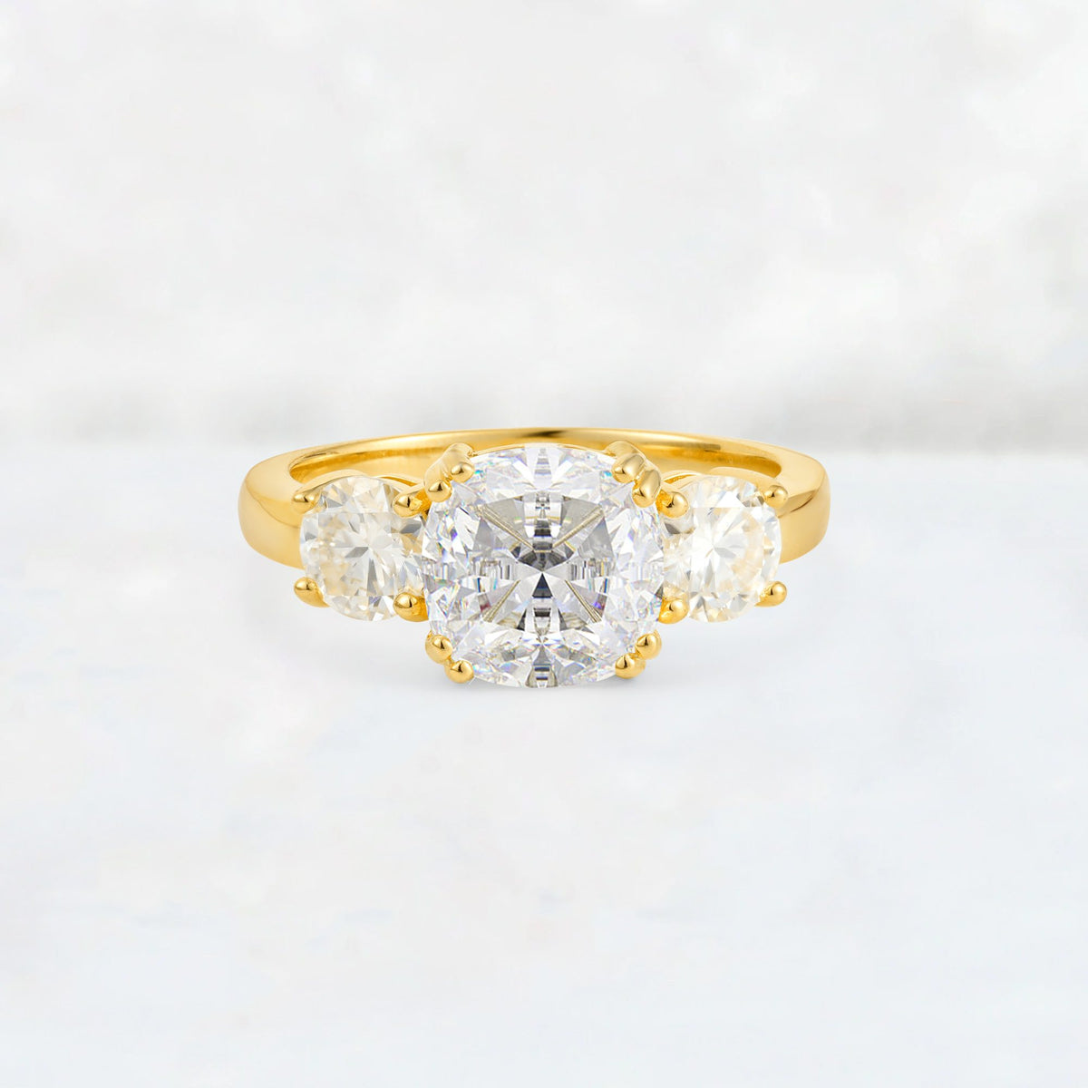 Cushion Moissanite Round Side Stone Three-Stone Engagement Ring - Additional view
