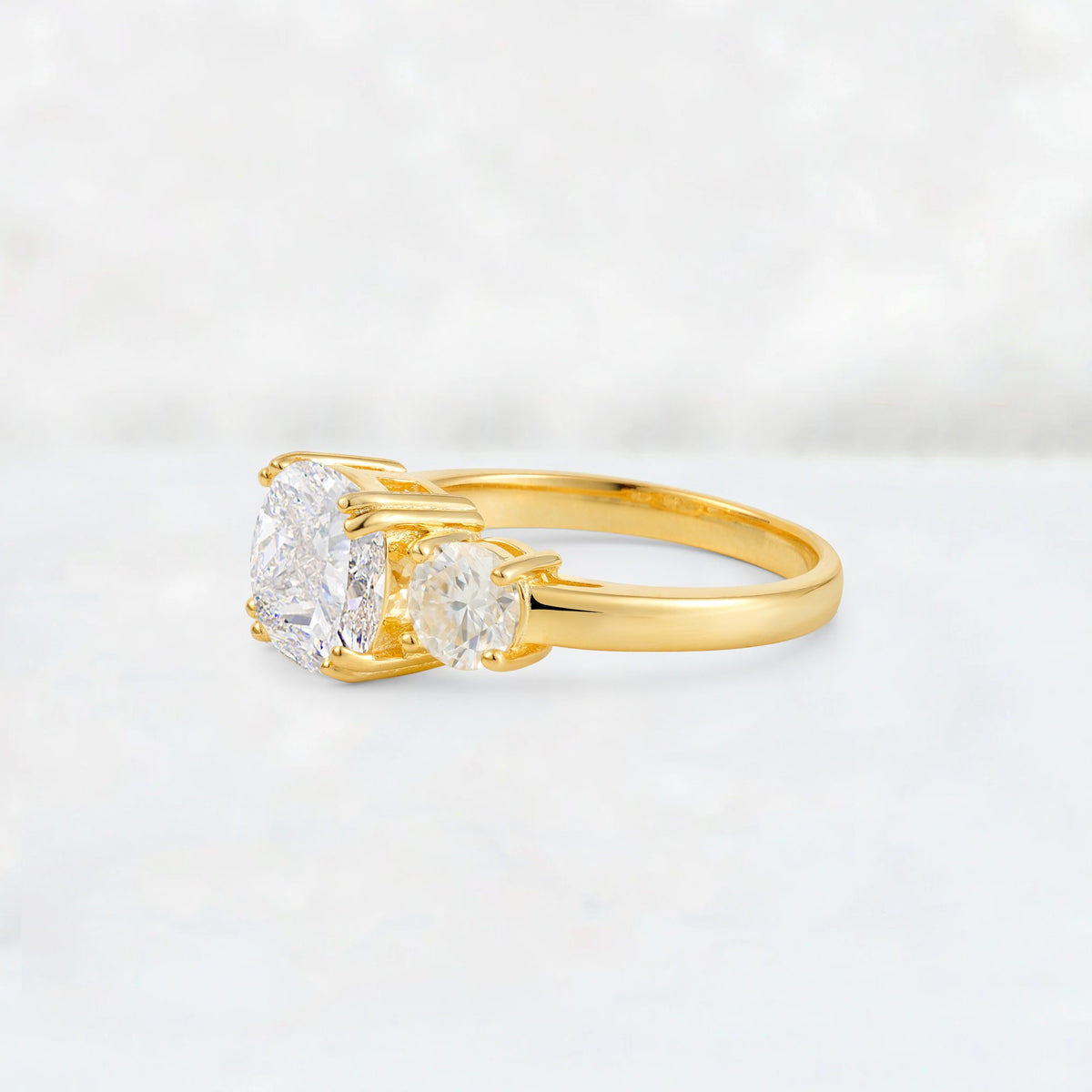 Cushion Moissanite Round Side Stone Three-Stone Engagement Ring - Additional view