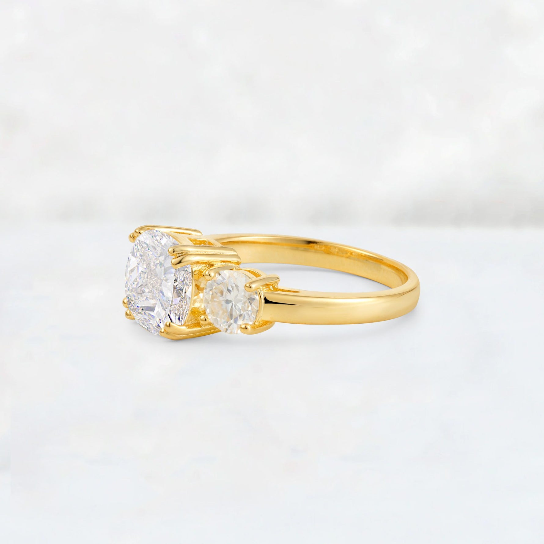 Cushion Moissanite Round Side Stone Three-Stone Engagement Ring - Additional view