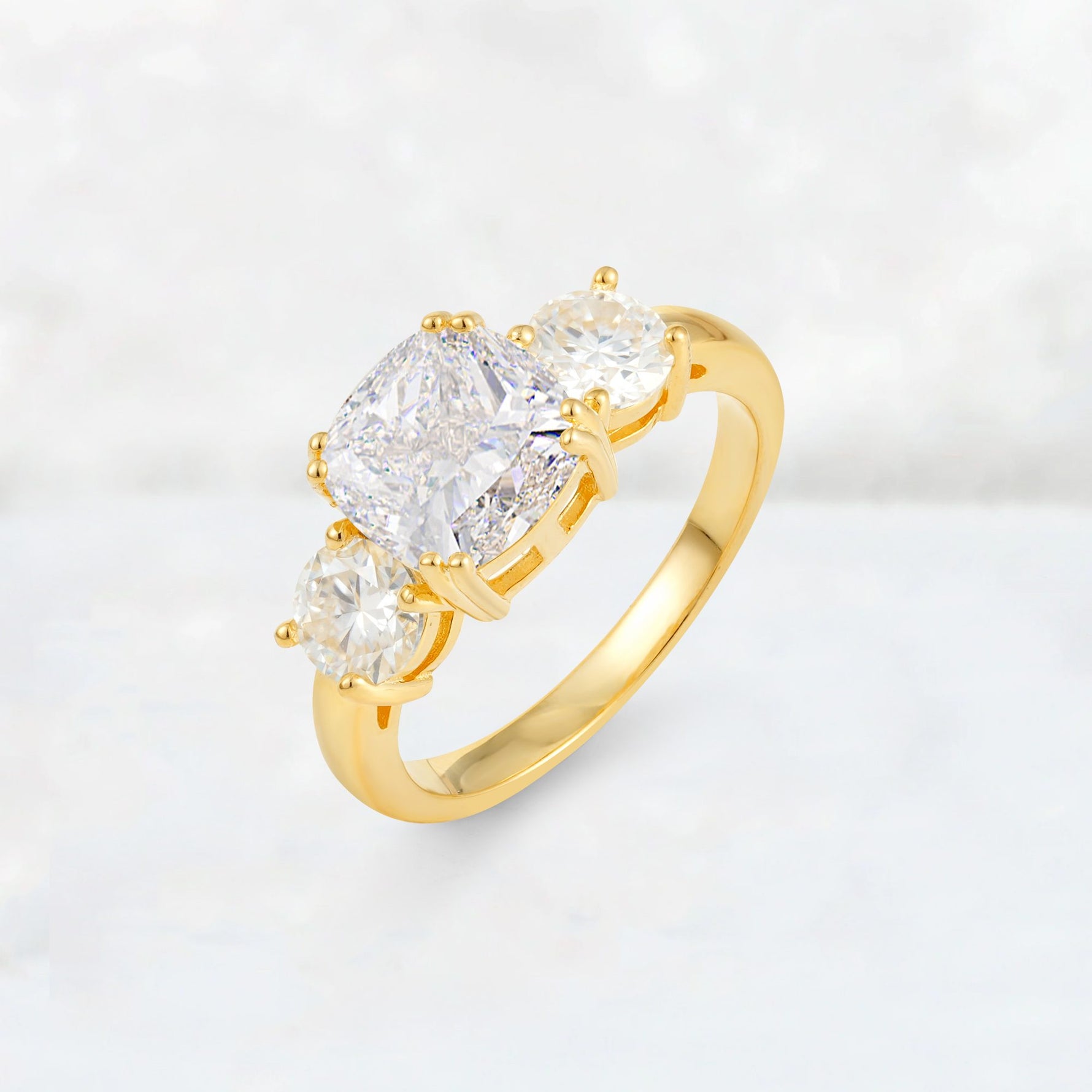 Cushion Moissanite Round Side Stone Three-Stone Engagement Ring - Additional view