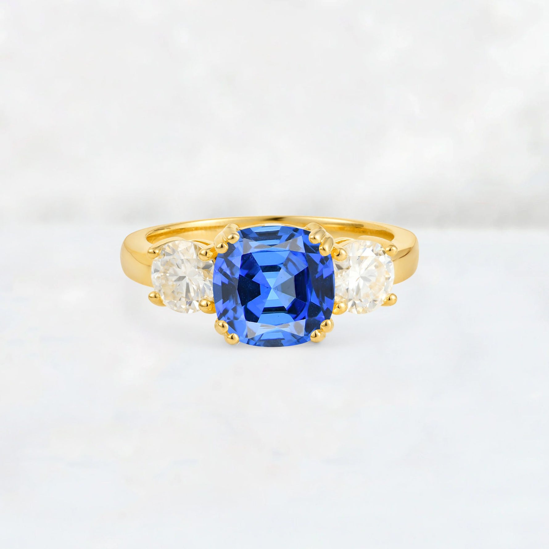 Cushion Sapphire Round Side Stone Three-Stone Engagement Ring - Additional view