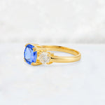 Cushion Sapphire Round Side Stone Three-Stone Engagement Ring - Additional view