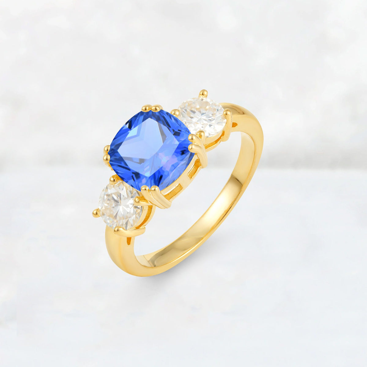 Cushion Sapphire Round Side Stone Three-Stone Engagement Ring - Additional view