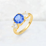 Cushion Sapphire Round Side Stone Three-Stone Engagement Ring - Additional view