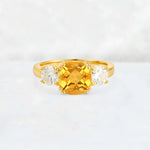 Cushion Citrine Round Side Stone Three-Stone Engagement Ring - Additional view