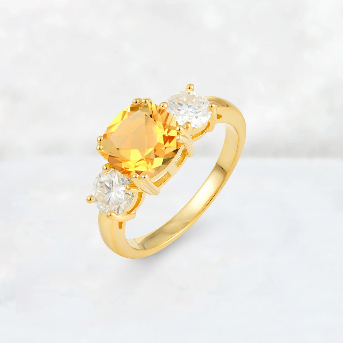 Cushion Citrine Round Side Stone Three-Stone Engagement Ring - Additional view