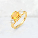 Cushion Citrine Round Side Stone Three-Stone Engagement Ring - Additional view
