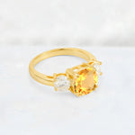 Cushion Citrine Round Side Stone Three-Stone Engagement Ring - Additional view