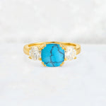 Cushion Turquoise Round Side Stone Three-Stone Engagement Ring - Additional view