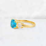 Cushion Turquoise Round Side Stone Three-Stone Engagement Ring - Additional view