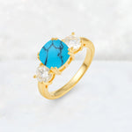 Cushion Turquoise Round Side Stone Three-Stone Engagement Ring - Additional view