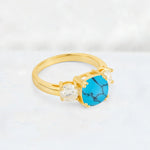 Cushion Turquoise Round Side Stone Three-Stone Engagement Ring - Additional view