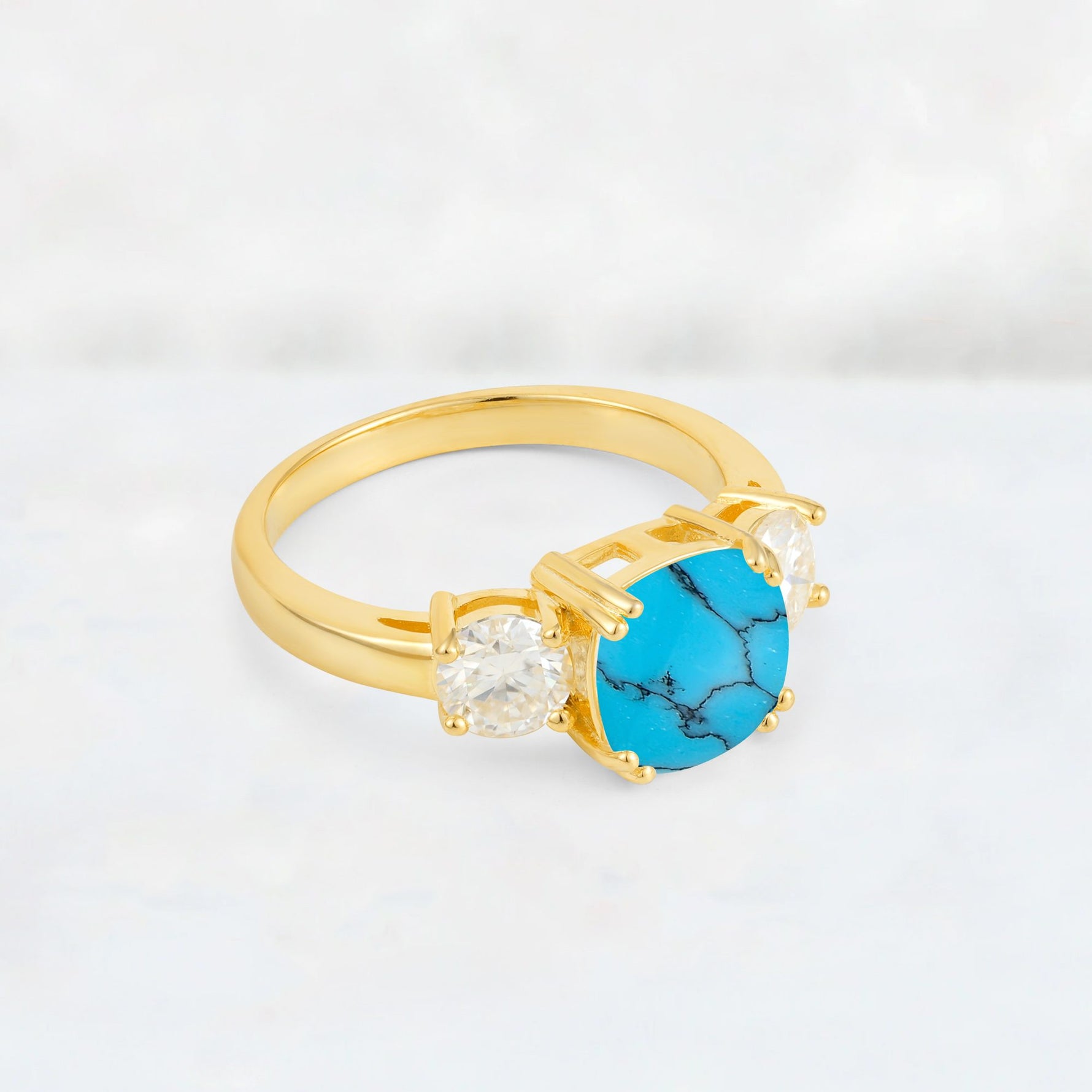 Cushion Turquoise Round Side Stone Three-Stone Engagement Ring - Additional view
