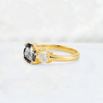 Cushion Black Rutilated Quartz Round Side Stone Three-Stone Engagement Ring - Additional view
