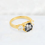 Cushion Black Rutilated Quartz Round Side Stone Three-Stone Engagement Ring - Additional view
