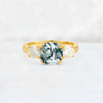 Cushion Moss Agate Round Side Stone Three-Stone Engagement Ring - Additional view