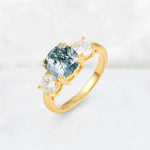Cushion Moss Agate Round Side Stone Three-Stone Engagement Ring - Additional view