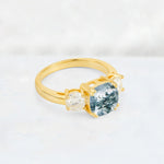 Cushion Moss Agate Round Side Stone Three-Stone Engagement Ring - Additional view