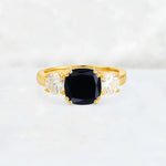 Cushion Black Onyx Round Side Stone Three-Stone Engagement Ring - Additional view