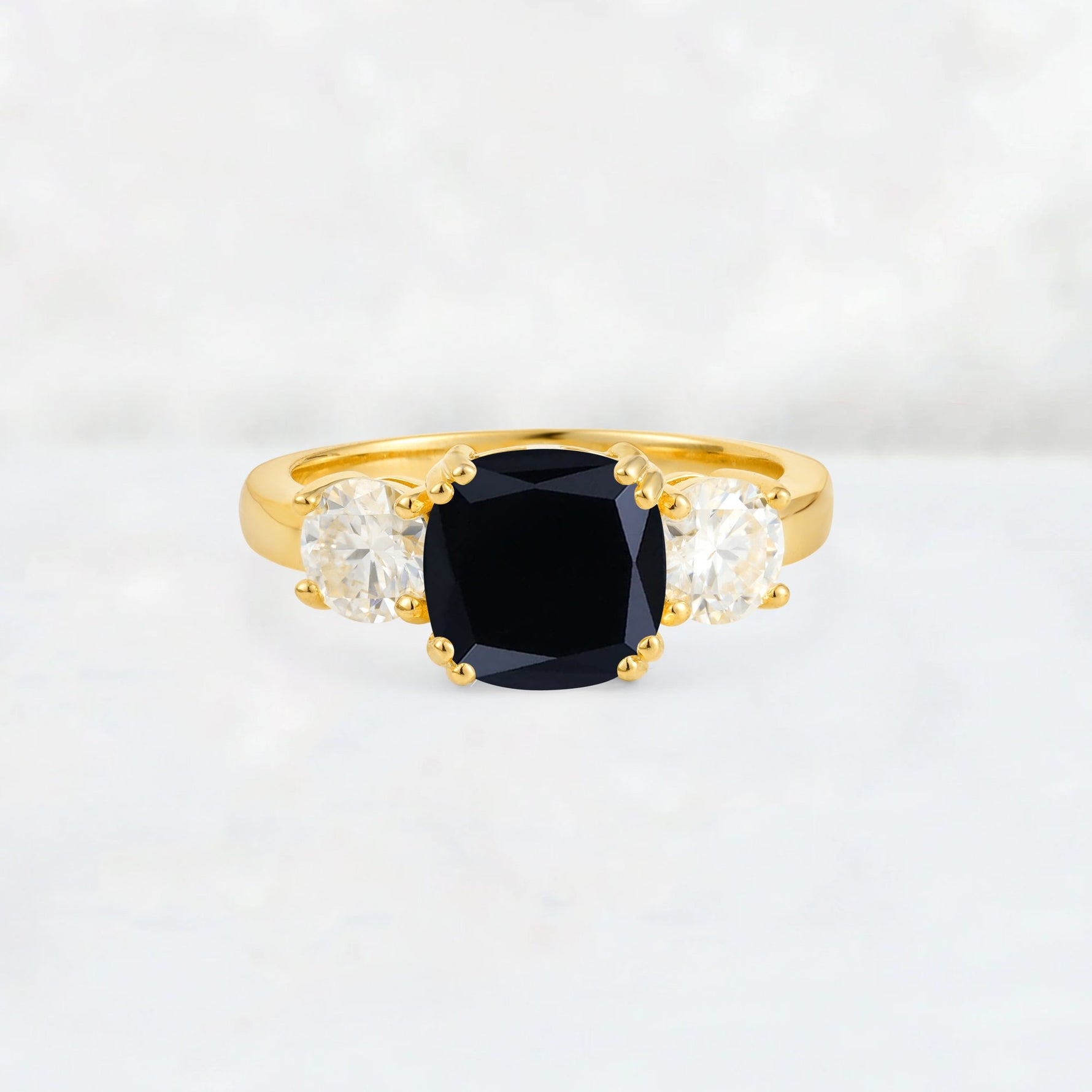 Cushion Black Onyx Round Side Stone Three-Stone Engagement Ring - Additional view
