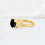 Cushion Black Onyx Round Side Stone Three-Stone Engagement Ring - Additional view