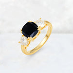 Cushion Black Onyx Round Side Stone Three-Stone Engagement Ring - Additional view