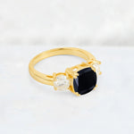Cushion Black Onyx Round Side Stone Three-Stone Engagement Ring - Additional view