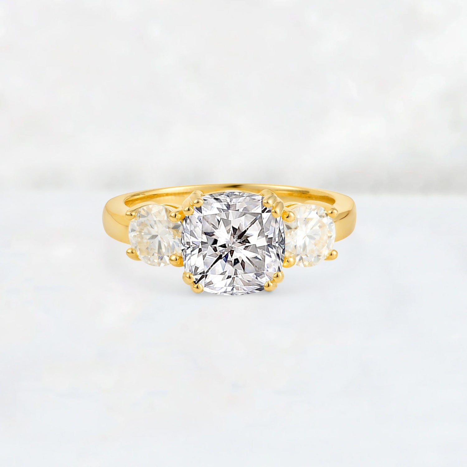 Cushion Lab Diamond Round Side Stone Three-Stone Engagement Ring - Additional view