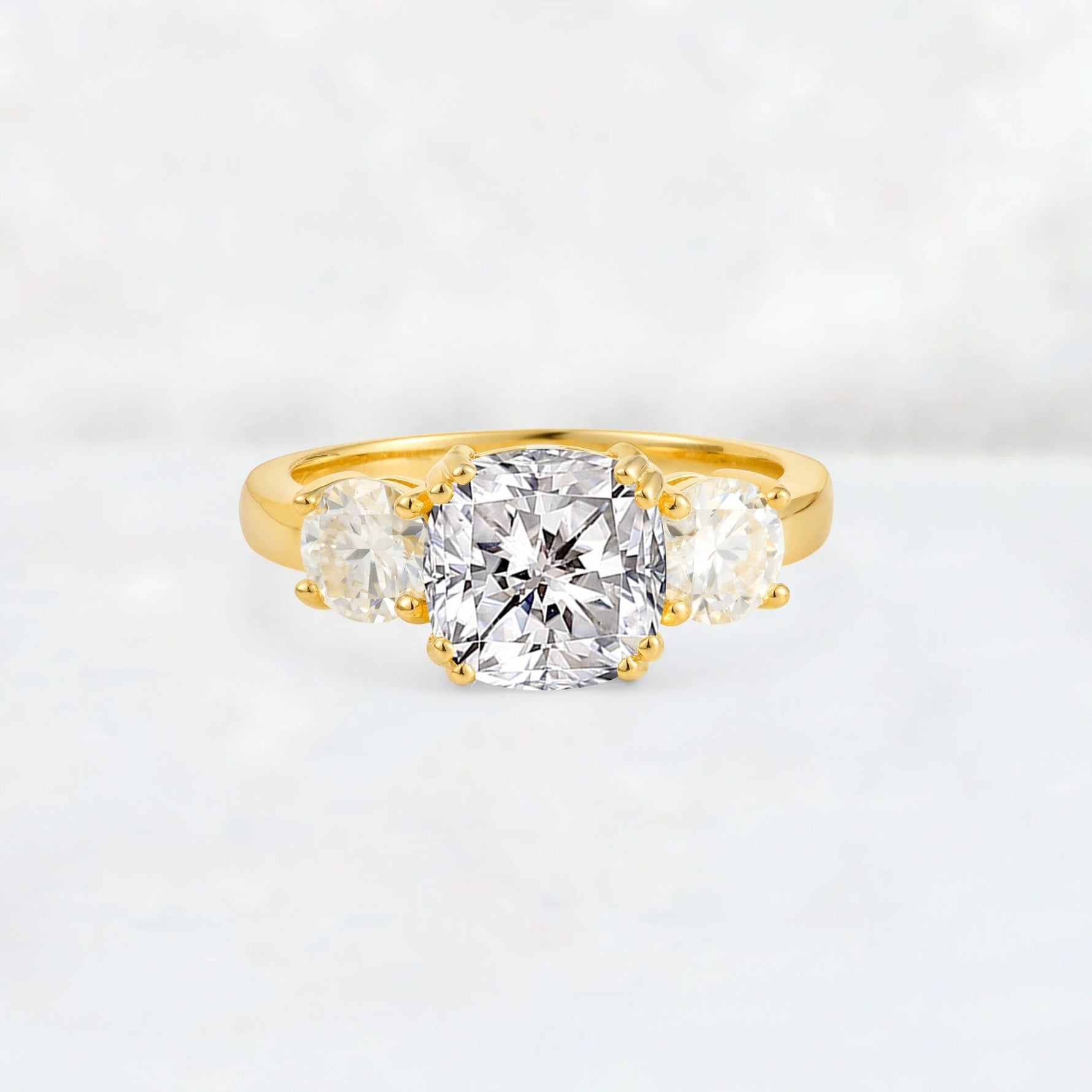 Cushion Lab Diamond Round Side Stone Three-Stone Engagement Ring - Additional view
