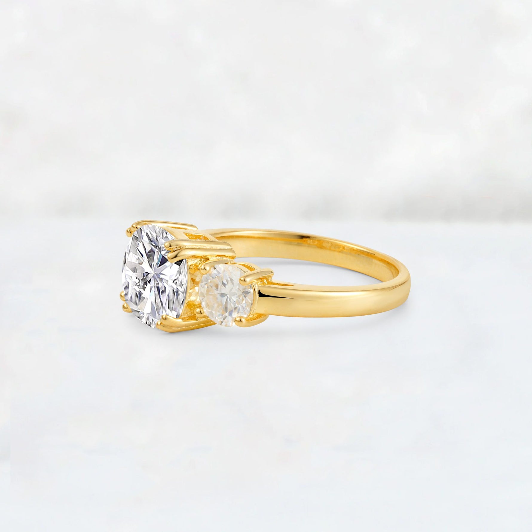 Cushion Lab Diamond Round Side Stone Three-Stone Engagement Ring - Additional view