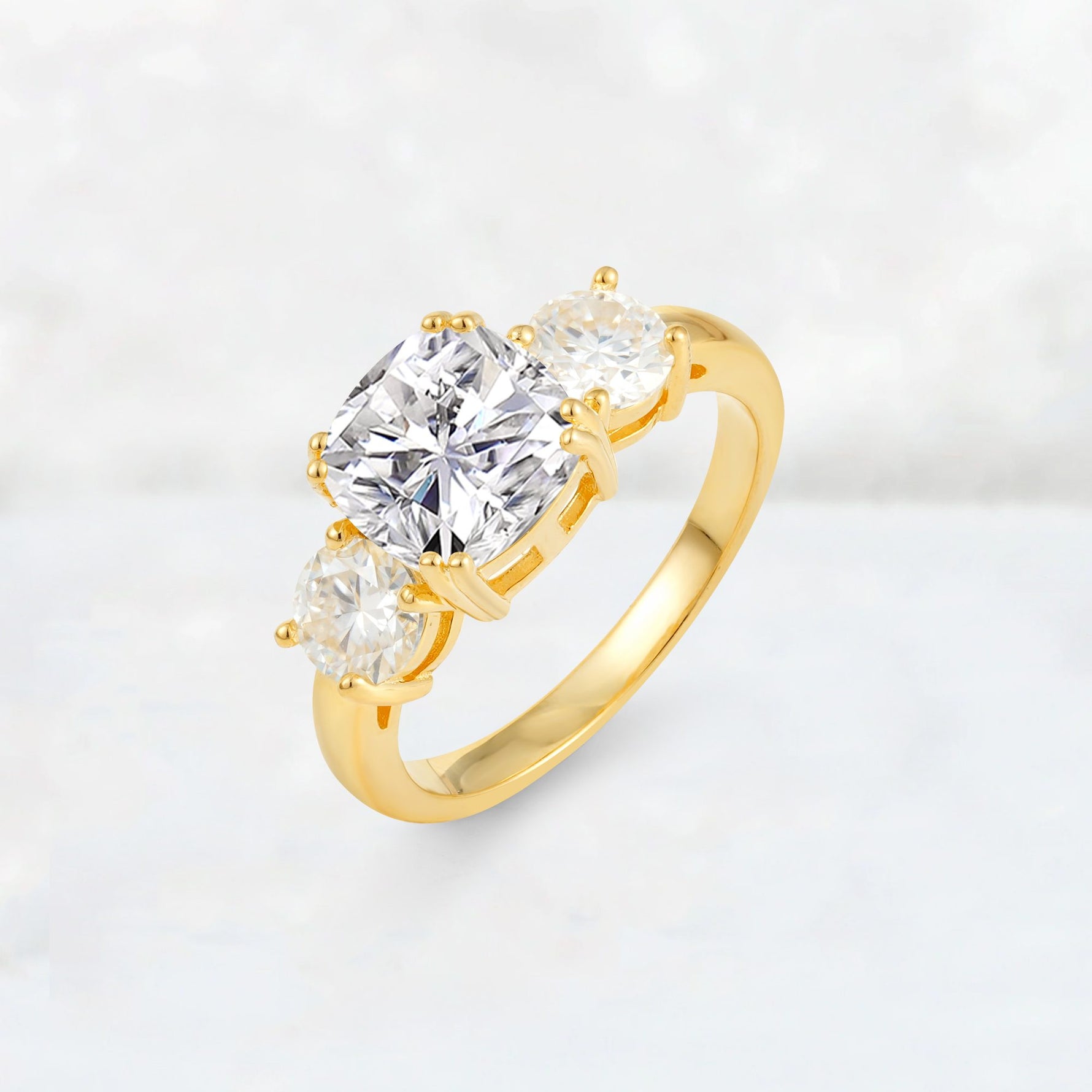 Cushion Lab Diamond Round Side Stone Three-Stone Engagement Ring - Additional view