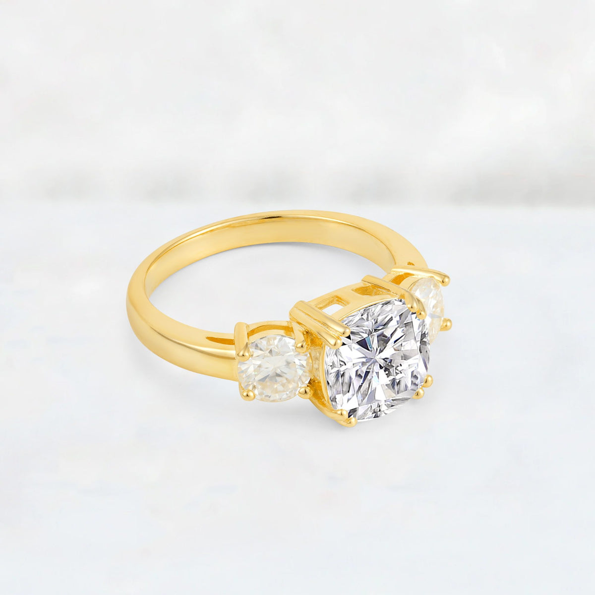 Cushion Lab Diamond Round Side Stone Three-Stone Engagement Ring - Additional view