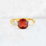 Cushion Garnet Round Side Stone Three-Stone Engagement Ring - Additional view